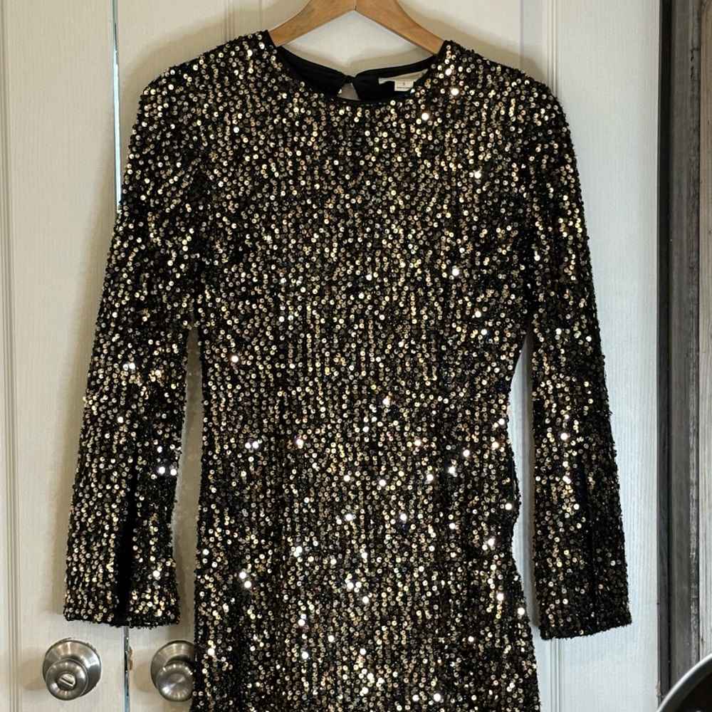 Love Riche Black and Gold Sequin Prom Evening Dress